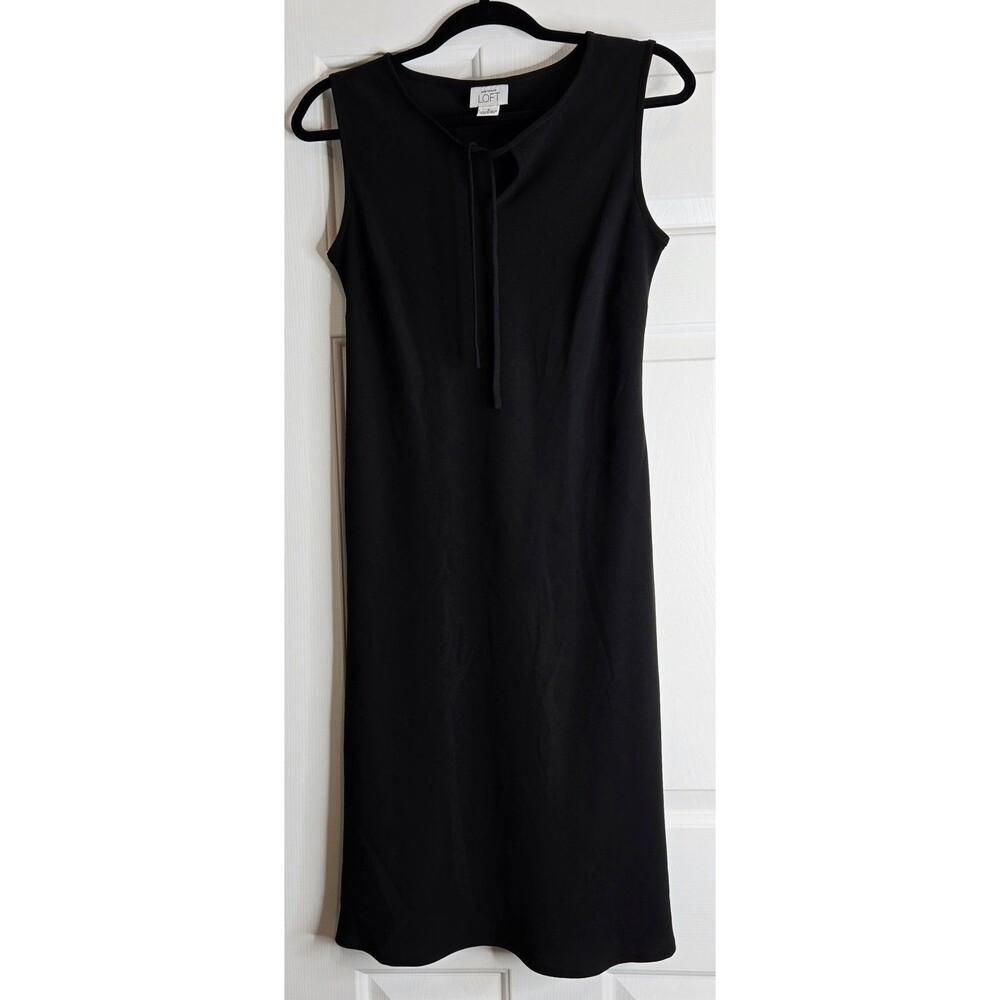 Ann Taylor Loft Black Sleeveless Shift Dress W/ Tie Front Size 6